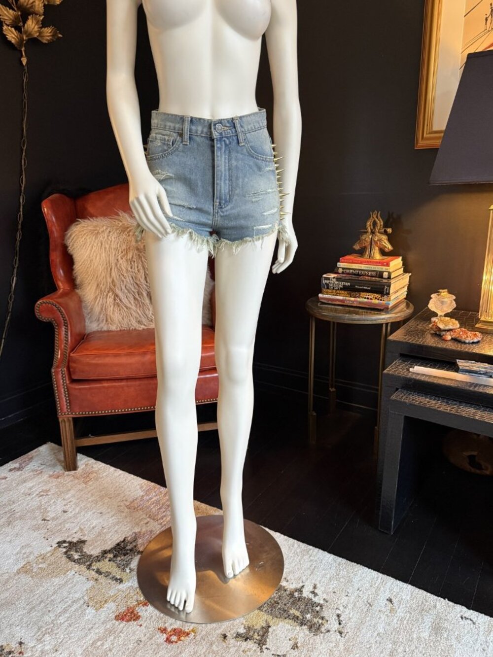 UNIF Light Wash Frayed Denim Cutoff Shorts NWOT 25